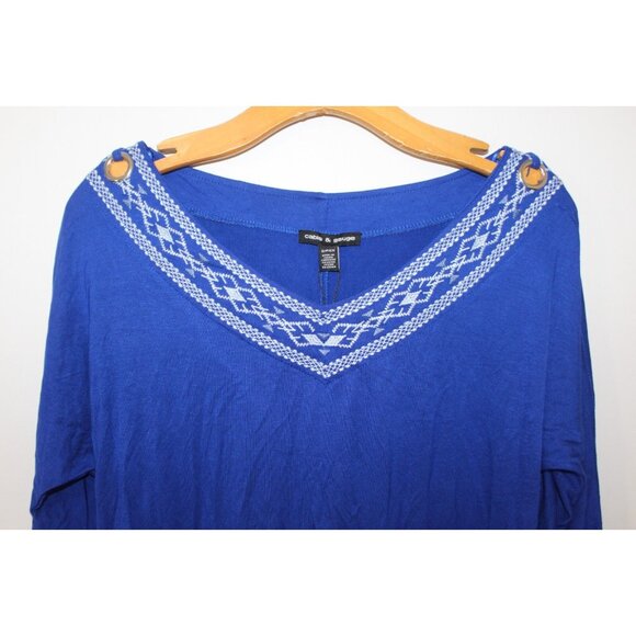 Cable & Gauge Womens Blue Embroidered Cutout 3/4 Sleeve Top S NWT - Picture 4 of 7